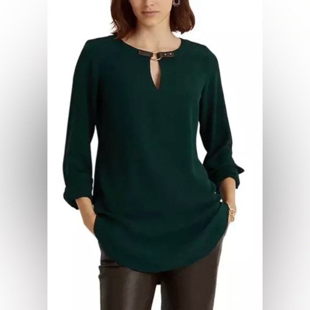 NWT $125 Lauren Ralph Long Sleeve Shirt Blouse Top Deep Pine Small Women’s‎